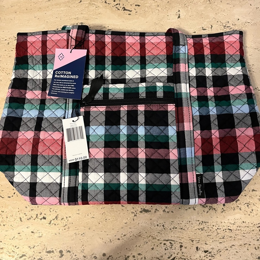Vera Bradley Large Vera Tote Signature Cotton Ribbons Plaid. NWT